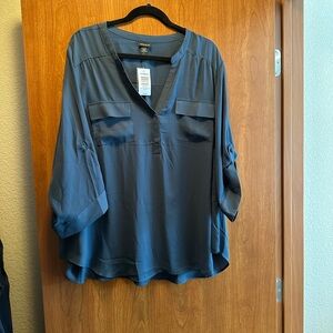 Torrid Deep Blue Roll-Tab Sleeve Blouse